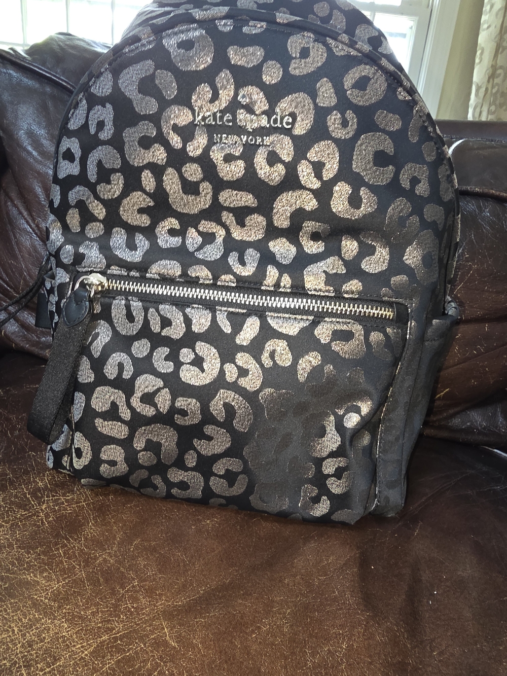 kate spade New York Metallic Leopard Print Backpack - Black & Silver